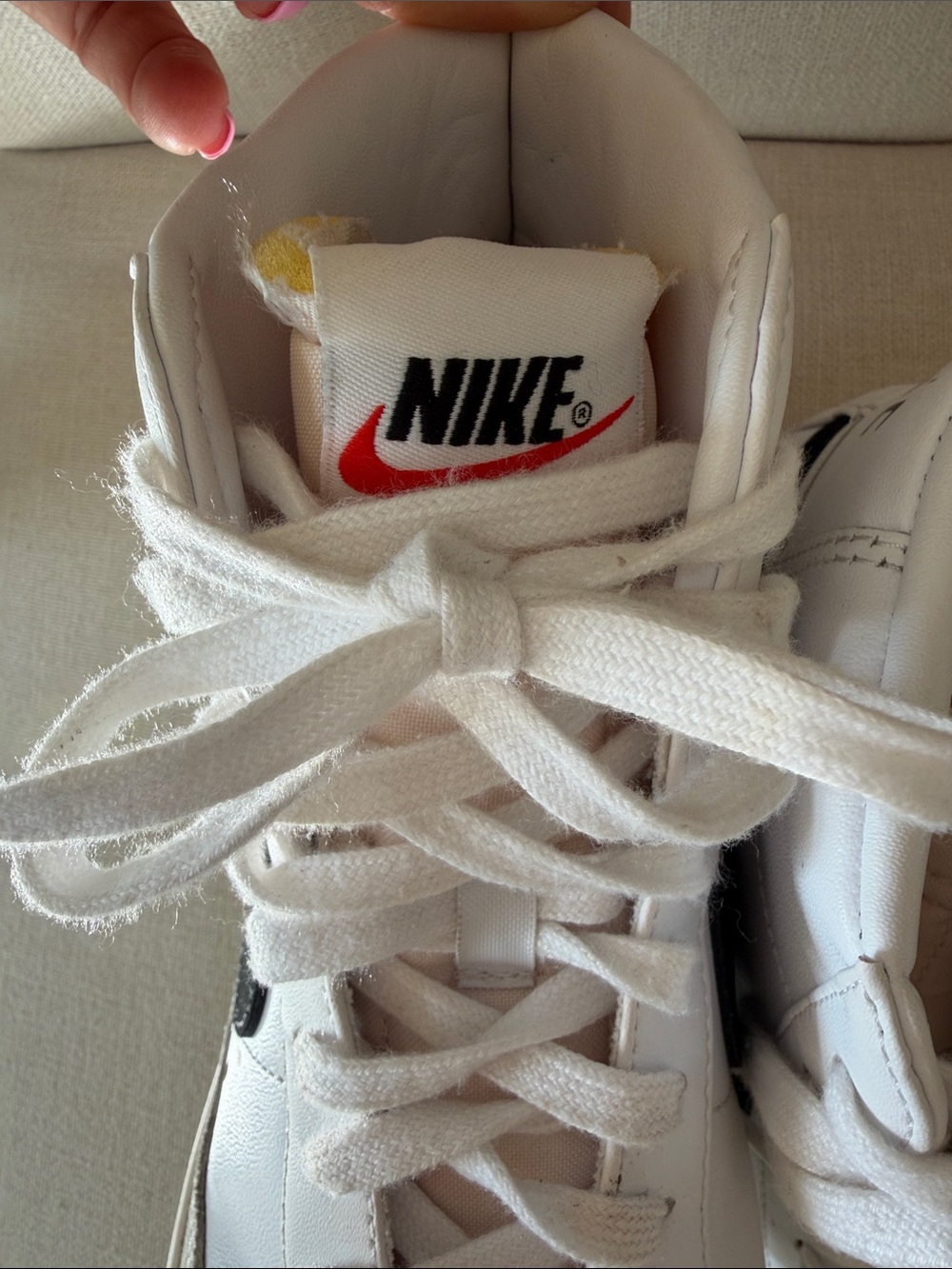 Nike White High-Top Sneakers (Blazers)with Black Swoosh size 8.5 - Picture 2 of 11